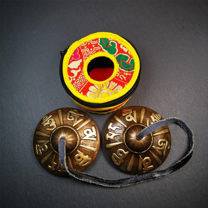 Bronze Tingsha Set - OM Mantra - 3.15" - Tibetan Buddhist art, view 5