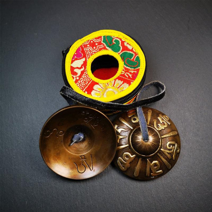 Bronze Tingsha Set - OM Mantra - 3.15" - Tibetan Buddhist art, view 6