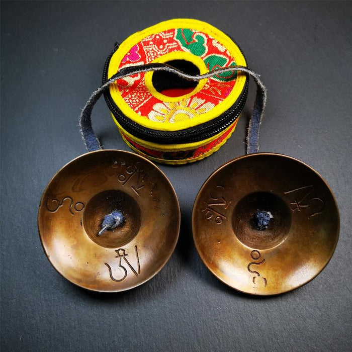 Bronze Tingsha Set - OM Mantra - 3.15" - Tibetan Buddhist art, view 7