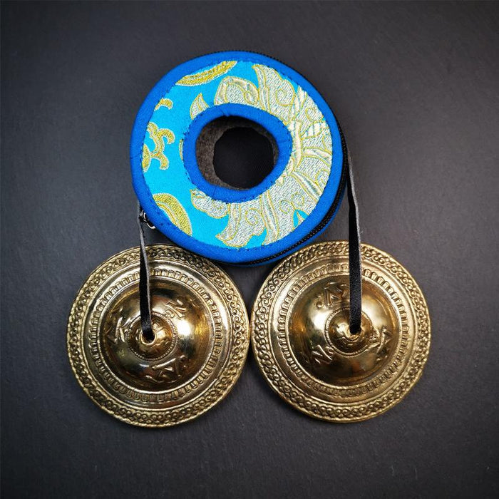 Bronze Tingsha Set - OM Mantra - 3.55" - Tibetan Buddhist art, view 5