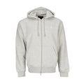 Men's heather grey full-zip fleece hoodie with hood and drawstrings