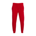 Men’s red fleece jogger pants with drawstring waist and ribbed ankle cuffs