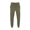 Men's medium olive fleece jogger pants with drawstring waist and tapered legs