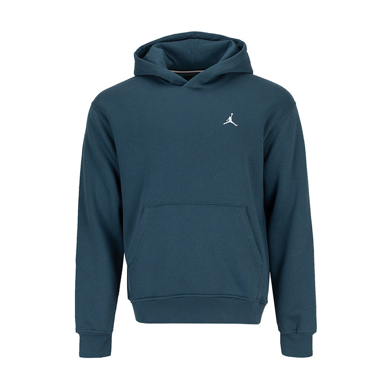 Men's fleece pullover hoodie in squadron blue, hood with small Jumpman logo on chest.