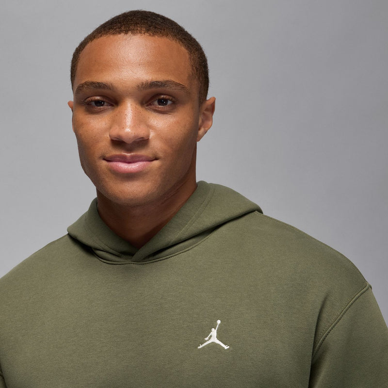 Men's medium olive fleece pullover hoodie with hood and small white Jordan logo