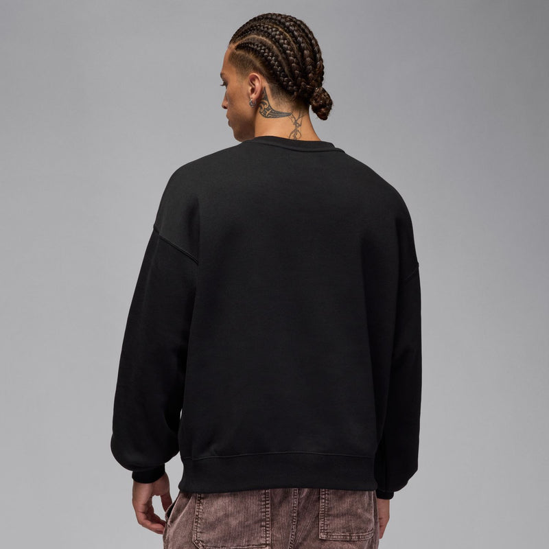 Black men’s crewneck sweatshirt with plain back and ribbed hem and cuffs