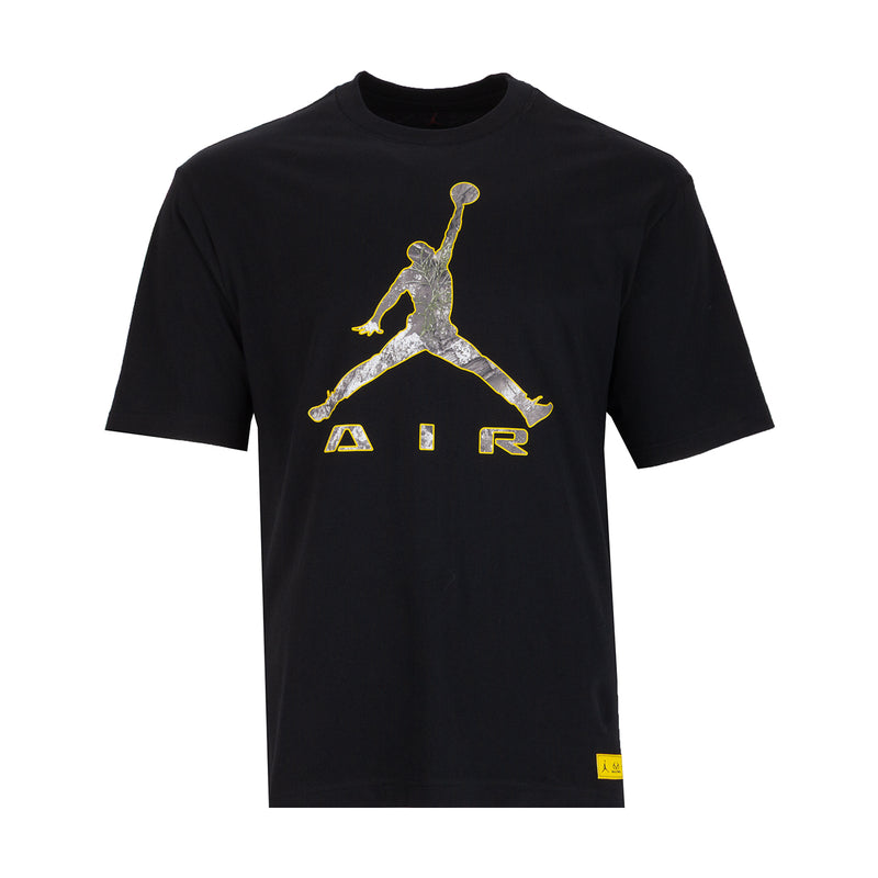 Men's black tee with gold Jumpman Air graphic print