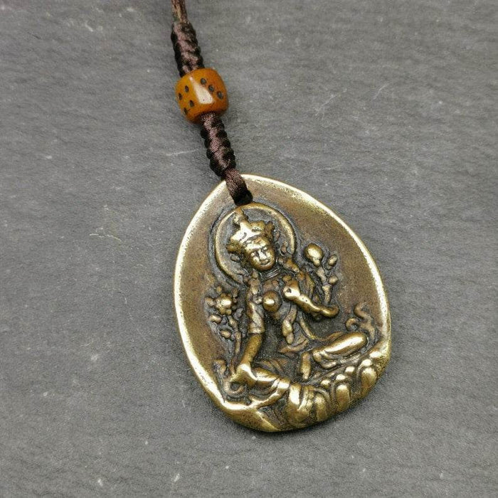 Buddhist Amulet,Green Tara Pendant,Jetsun Dolma - Tibetan Buddhist amulet, front view