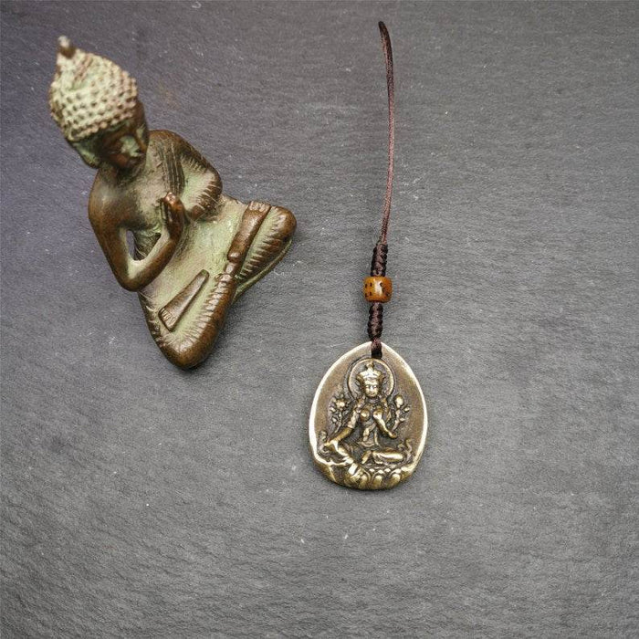 Buddhist Amulet,Green Tara Pendant,Jetsun Dolma - Tibetan Buddhist amulet, close-up detail