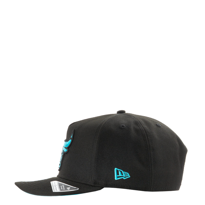 Black A-Frame cap with turquoise side graphic and curved brim