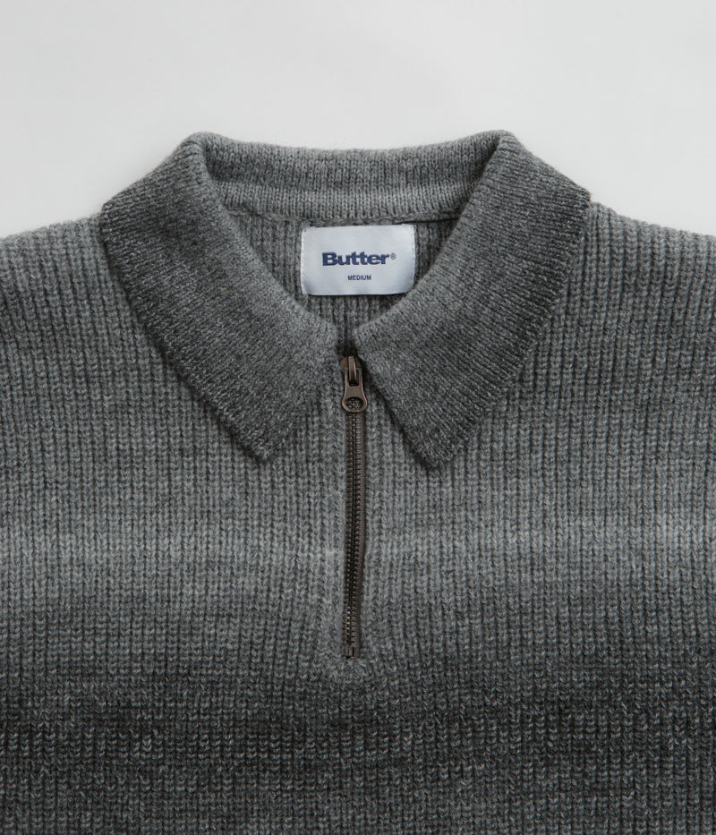 Butter Goods Beams 1/4 Zip Knit Polo Sweatshirt in Charcoal