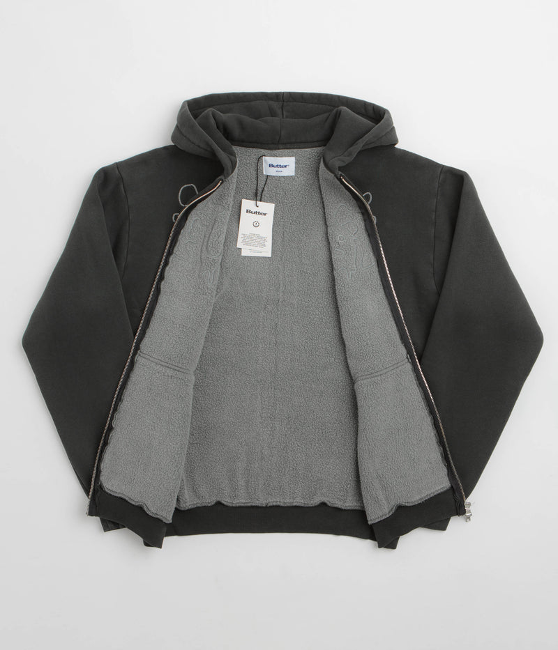 Butter Goods Blotch Zip-Thru Hoodie in Washed Black