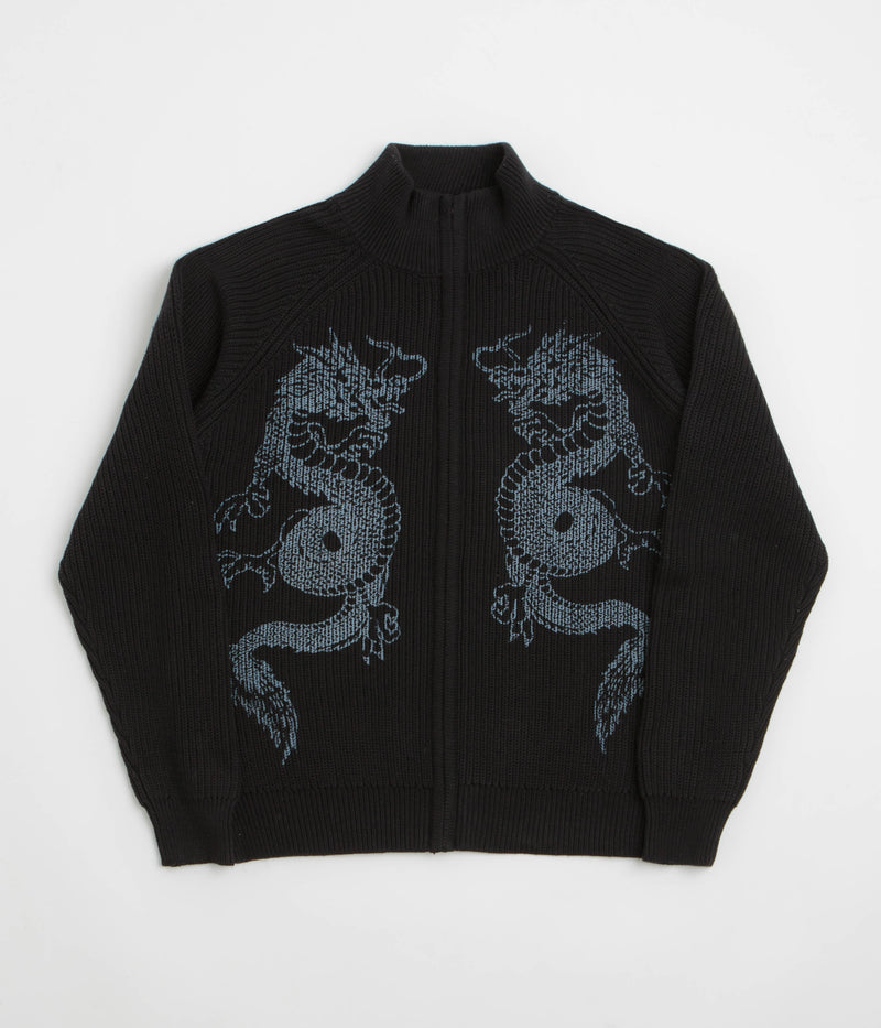 Butter Goods Dragon Zip-Thru Knit Sweatshirt in Black