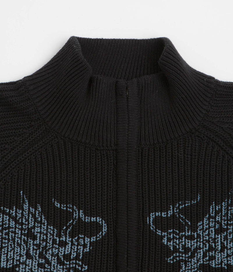 Butter Goods Dragon Zip-Thru Knit Sweatshirt in Black