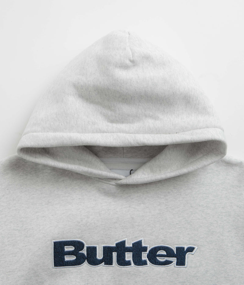 Butter Goods Logo Denim Applique Hoodie in Ash