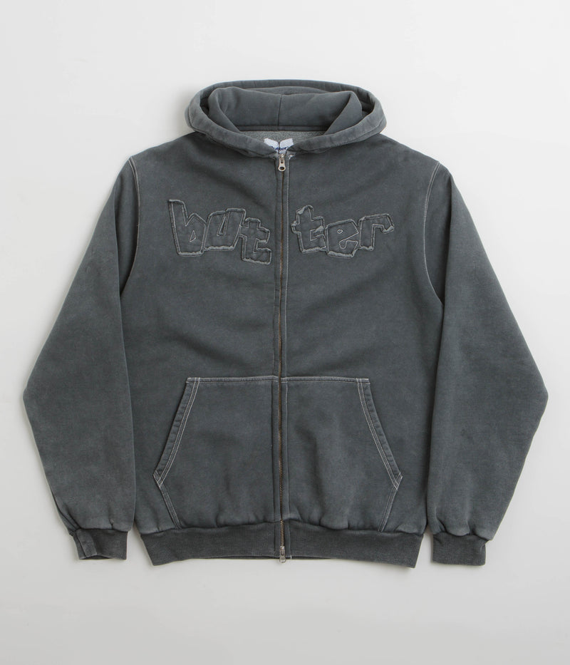 Butter Goods Mineral Wash Zip-Thru Hoodie in Charcoal