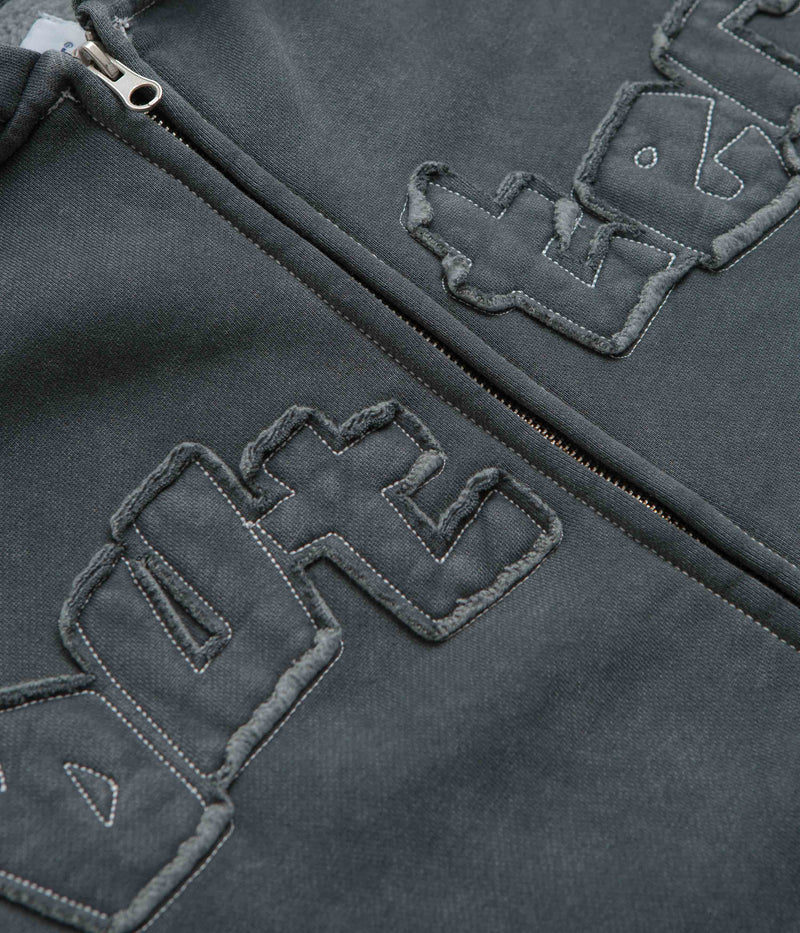 Butter Goods Mineral Wash Zip-Thru Hoodie in Charcoal