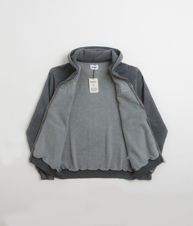 Butter Goods Mineral Wash Zip-Thru Hoodie in Charcoal