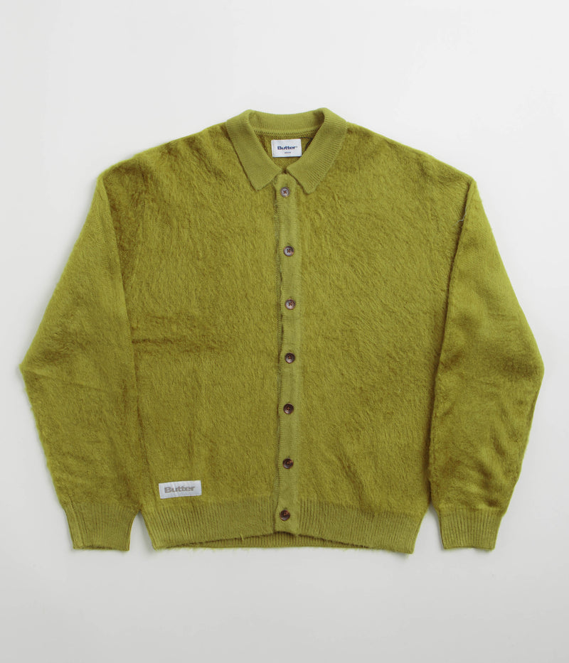 Butter Goods Mohair Button Up Knitted Shirt in Moss