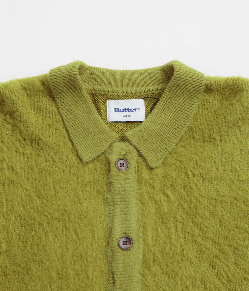Butter Goods Mohair Button Up Knitted Shirt in Moss