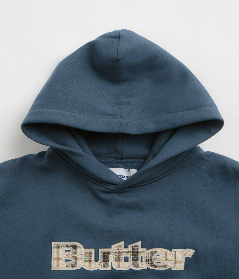 Butter Goods Plaid Applique Hoodie in Slate Blue