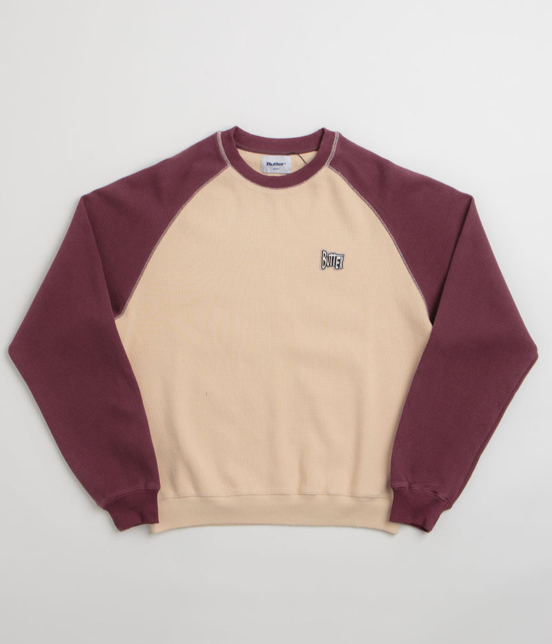 Butter Goods Sketch Waffle Crewneck Sweatshirt in Cream and Red
