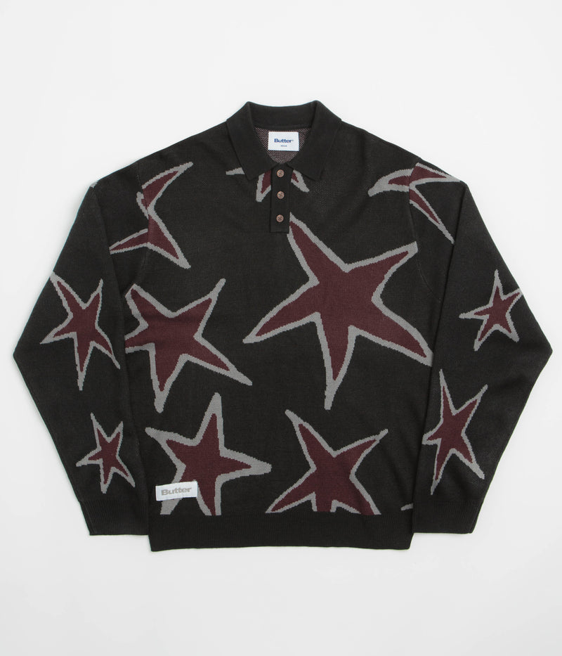 Butter Goods Star Polo Knit Sweatshirt in Black