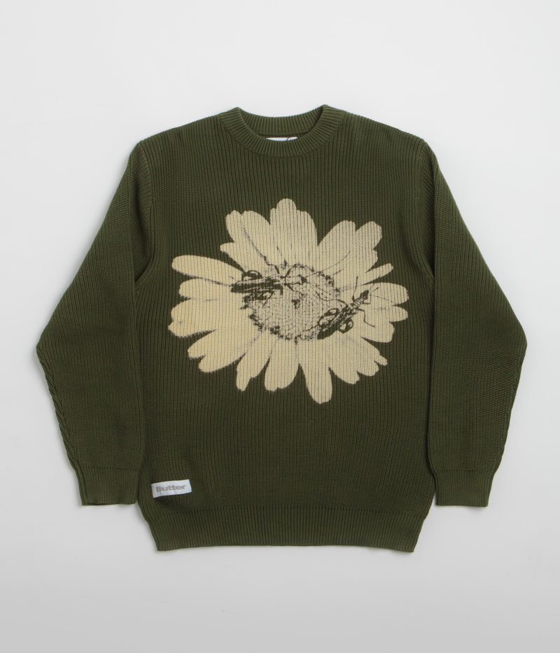 Butter Goods Sunflower Knit Sweatshirt in Army