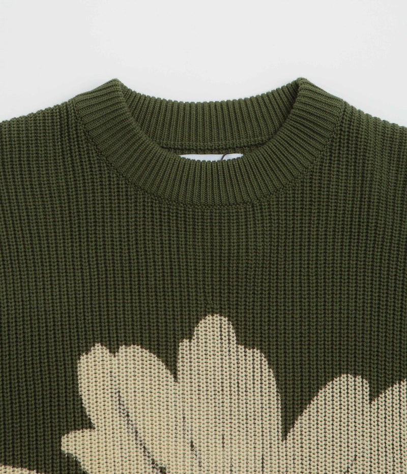 Butter Goods Sunflower Knit Sweatshirt in Army