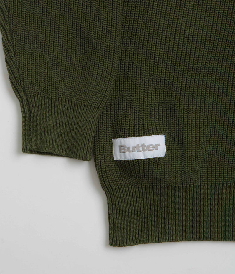Butter Goods Sunflower Knit Sweatshirt in Army