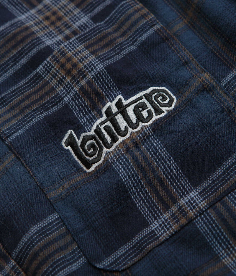 Butter Goods Swirl Plaid Shirt in Navy and White