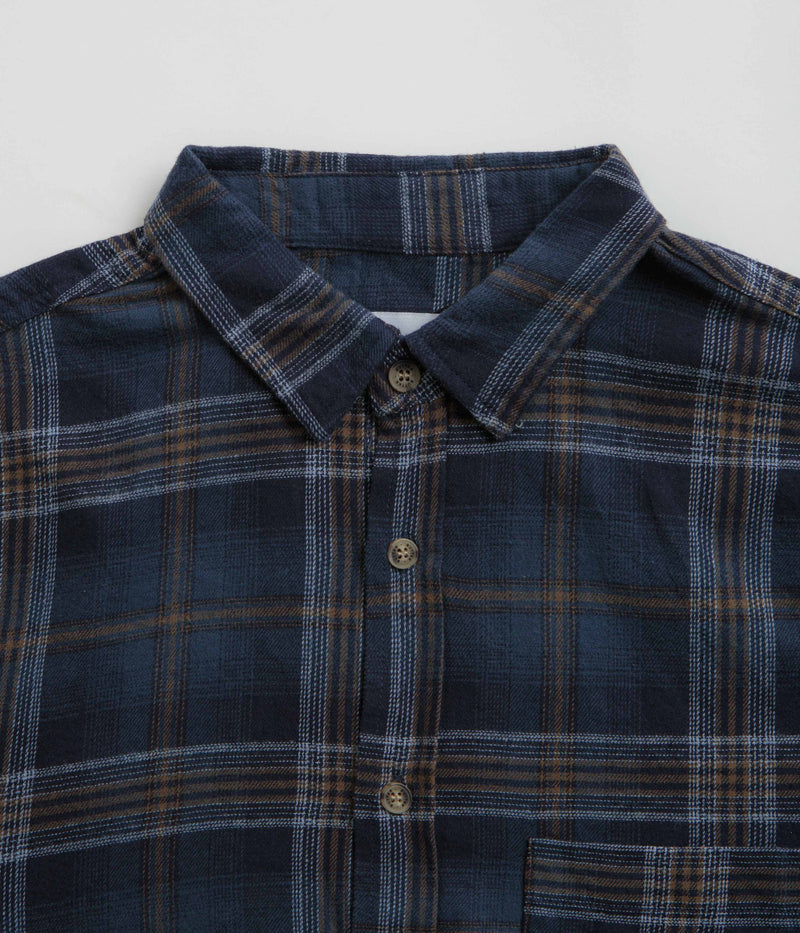 Butter Goods Swirl Plaid Shirt in Navy and White