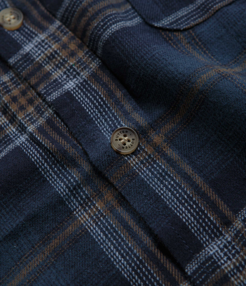 Butter Goods Swirl Plaid Shirt in Navy and White