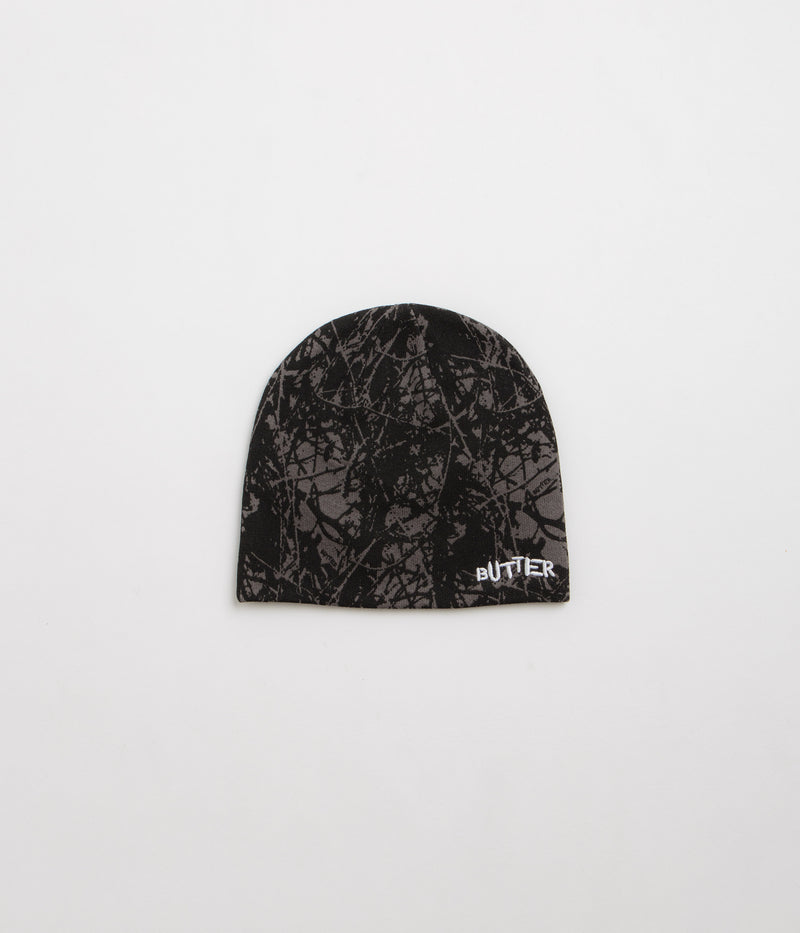 Butter Goods Woods Camo Skully Beanie in Black
