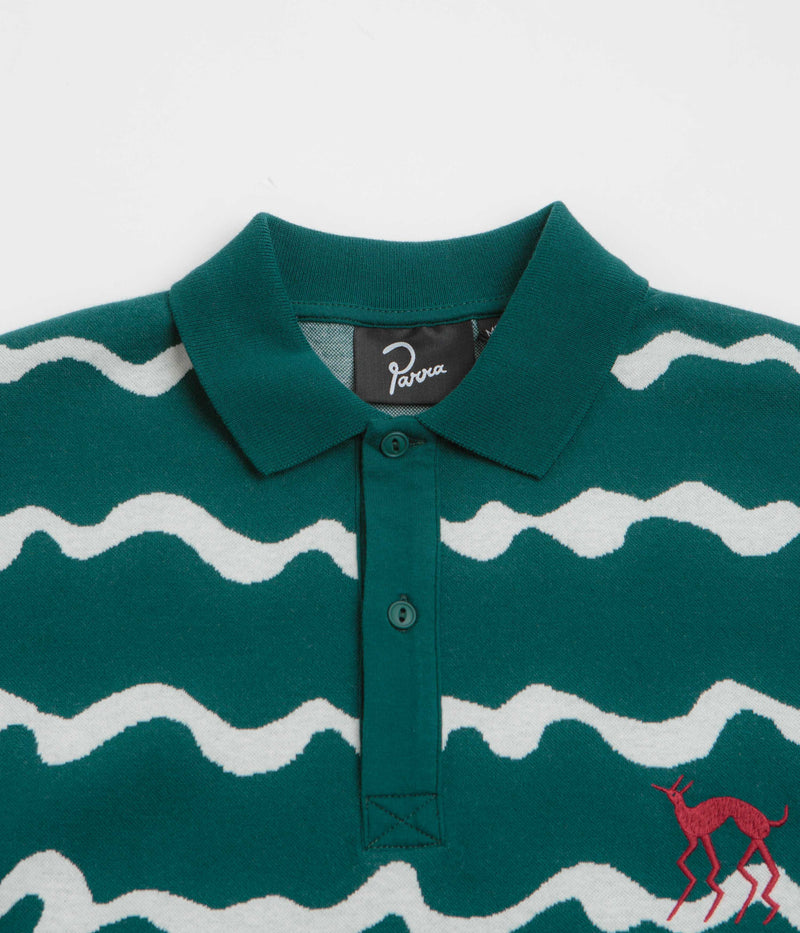 by Parra Broken Waves Polo Shirt in Pine Green