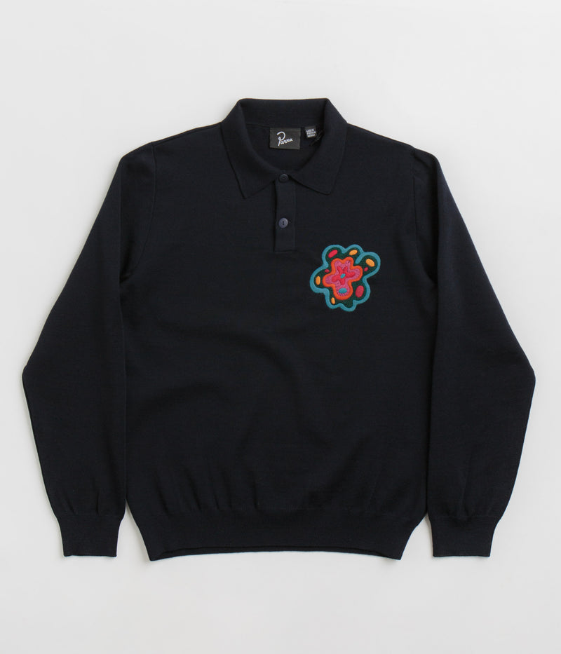 by Parra Flower Blob Knitted Polo Shirt in Midnight Blue