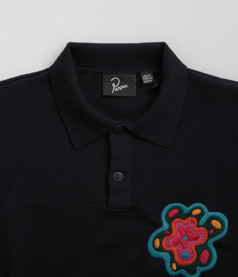 by Parra Flower Blob Knitted Polo Shirt in Midnight Blue