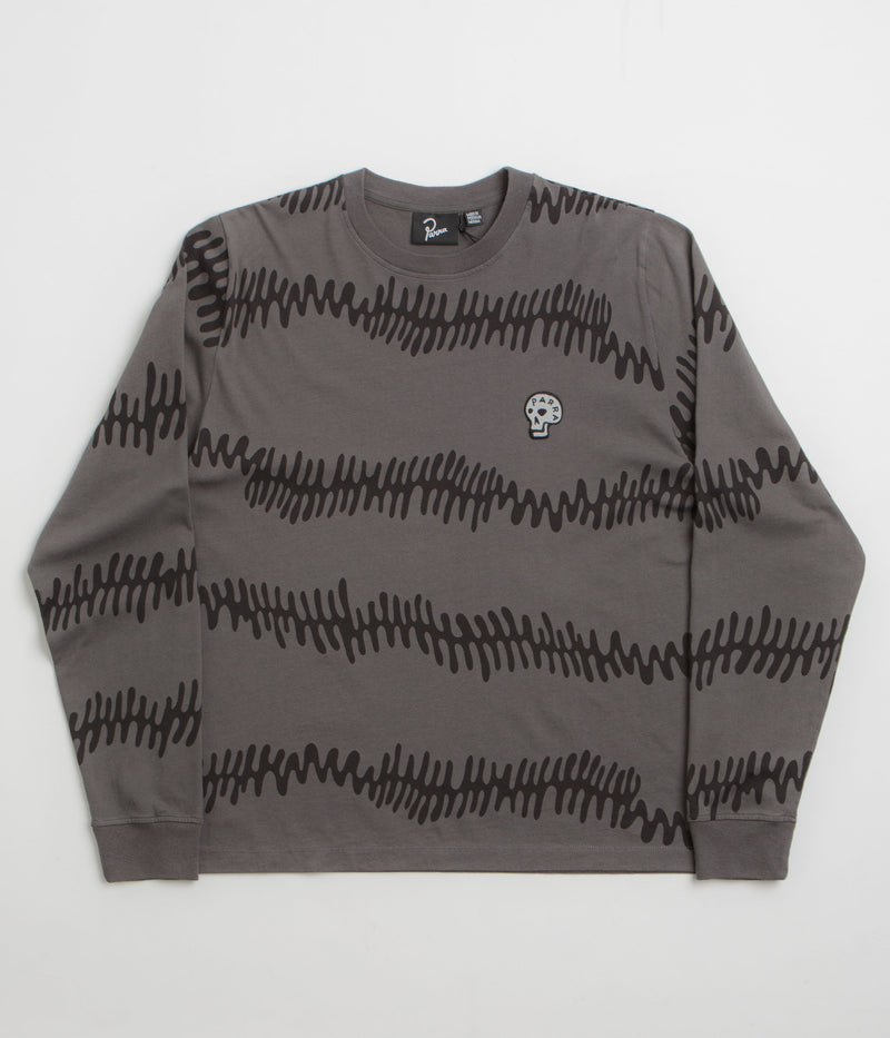 by Parra Stitched Skull Long Sleeve T-Shirt in Washed Brown