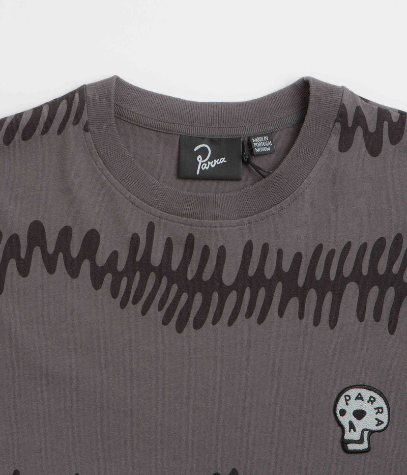 by Parra Stitched Skull Long Sleeve T-Shirt in Washed Brown