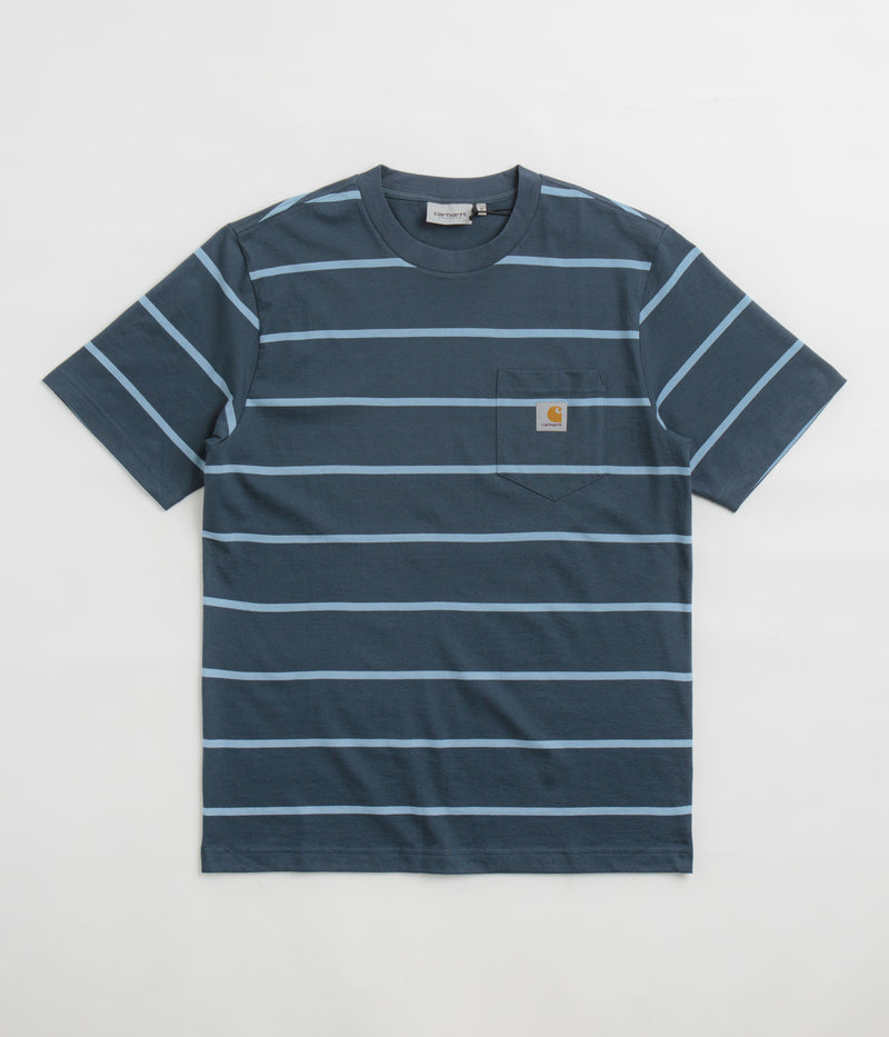 Carhartt Aiken Pocket T-Shirt in Aiken Stripe and Dusky Blue