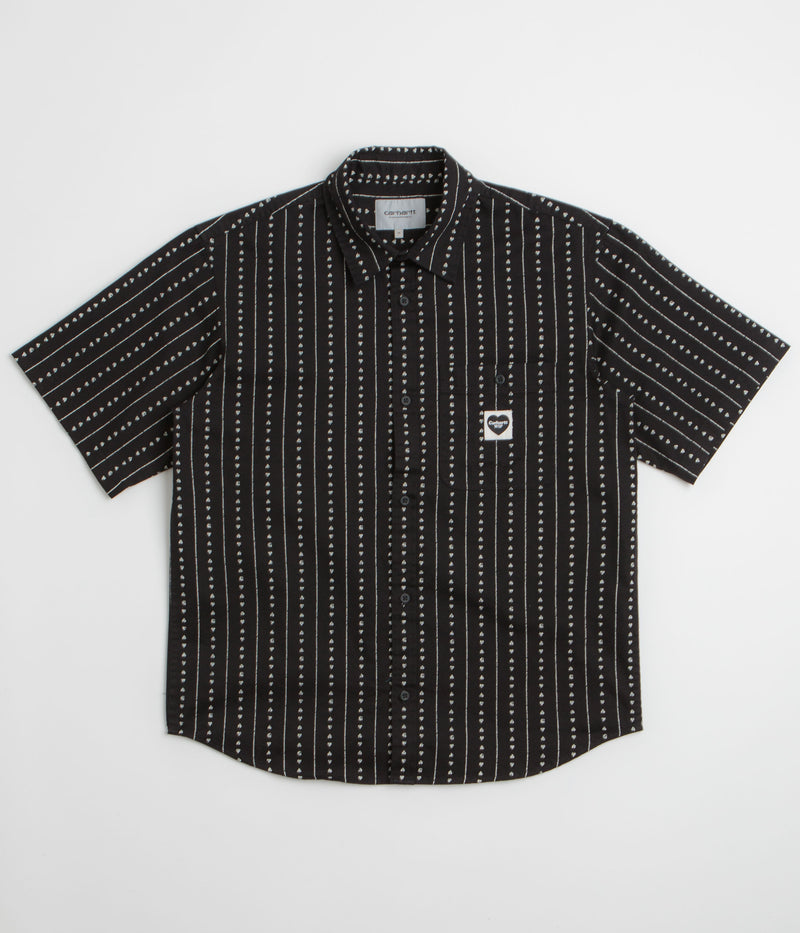 Carhartt Drewe Short Sleeve Shirt in Heart C Pinstripe and Black / Natural