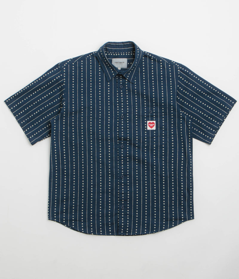 Carhartt Drewe Short Sleeve Shirt in Heart C Pinstripe and Ink / Natural