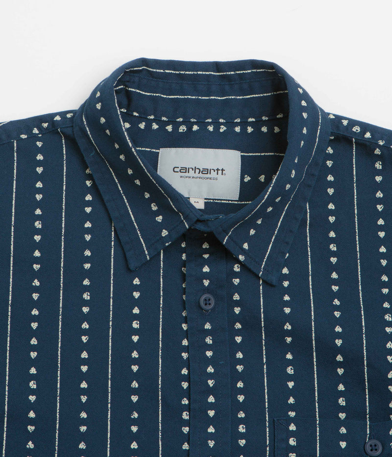 Carhartt Drewe Short Sleeve Shirt in Heart C Pinstripe and Ink / Natural