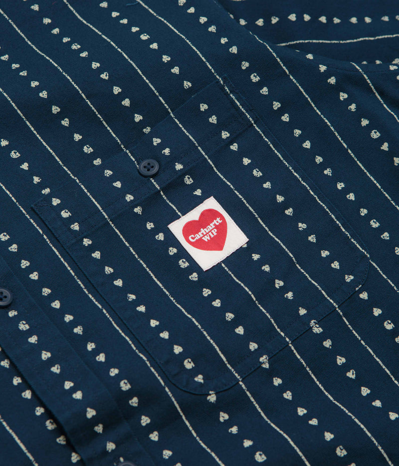 Carhartt Drewe Short Sleeve Shirt in Heart C Pinstripe and Ink / Natural