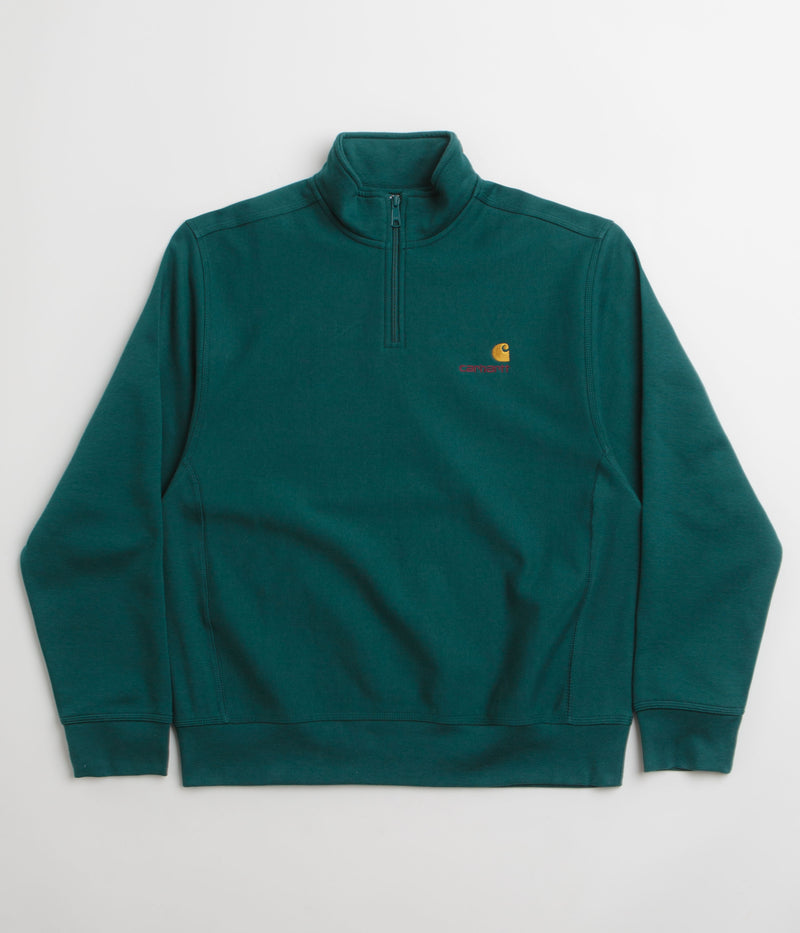 Carhartt Half Zip American Script Sweatshirt in Malachite