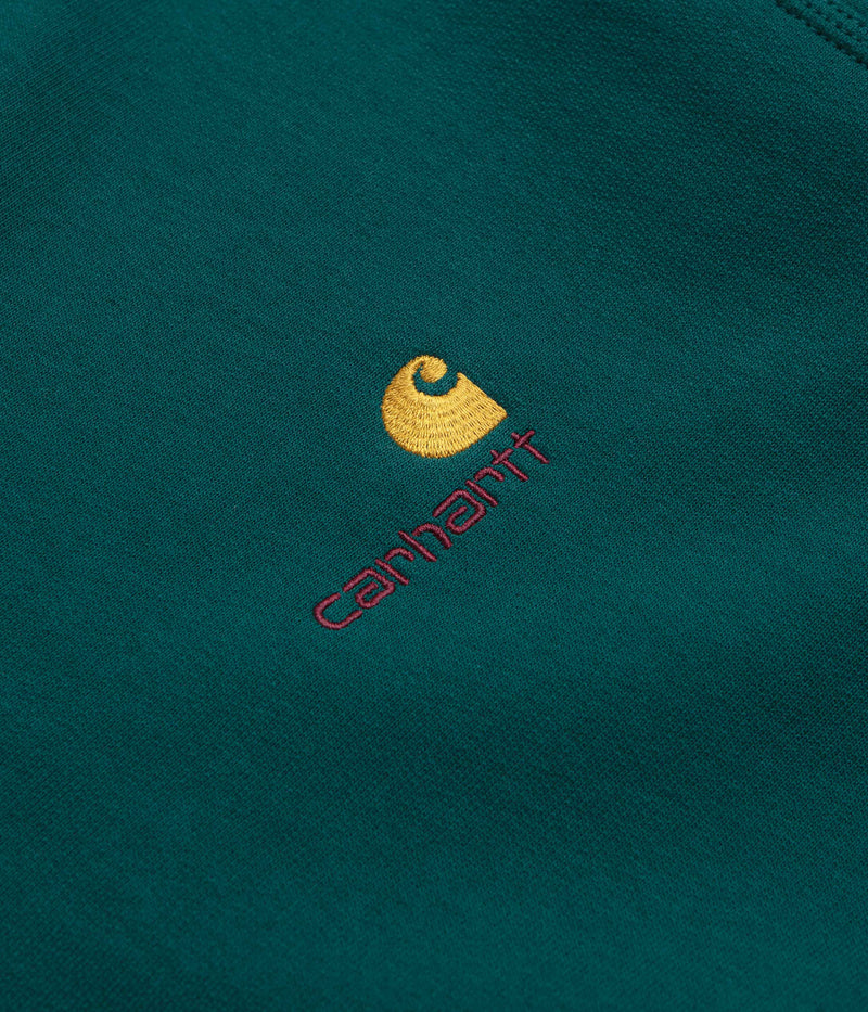 Carhartt Half Zip American Script Sweatshirt in Malachite