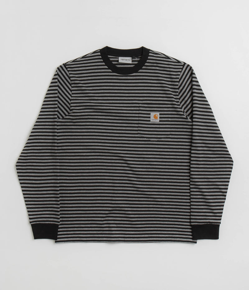 Carhartt Verner Pocket Long Sleeve T-Shirt in Verner Stripe and Black / Dark Grey Heather