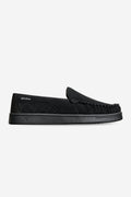 Castro black suede loafer with hand stitched moccasin toe side view