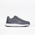 The Charcoal BILLY Sport Inclusion by BILLY Footwear, a kids’ sneaker with mesh fabric, gray laces, and a white sole, is displayed in profile on a plain white background.