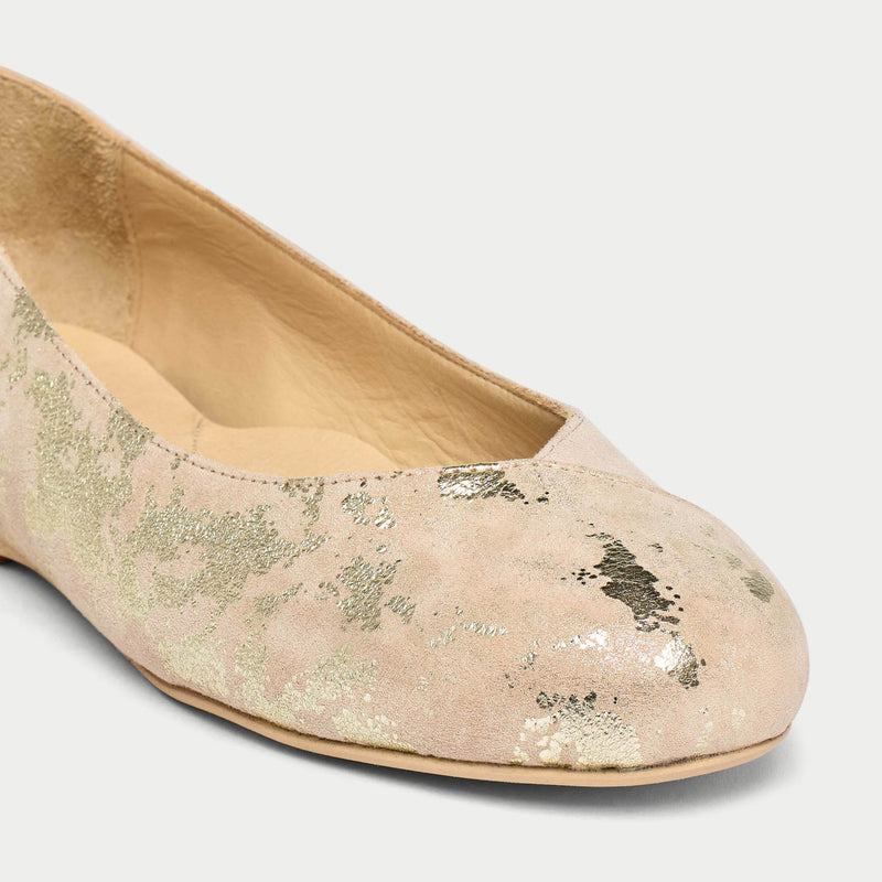 Charlotte - Textured Gold Suede Ballerinas